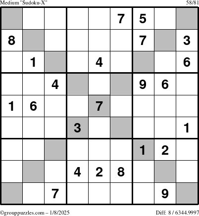 The grouppuzzles.com Medium Sudoku-X puzzle for Wednesday January 8, 2025