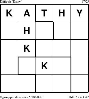 The grouppuzzles.com Difficult Kathy puzzle for Monday May 18, 2026