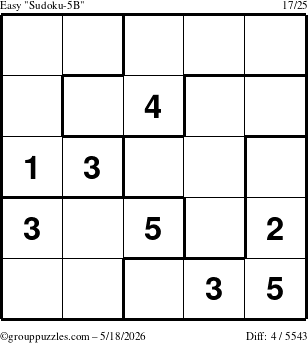 The grouppuzzles.com Easy Sudoku-5B puzzle for Monday May 18, 2026