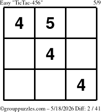 The grouppuzzles.com Easy TicTac-456 puzzle for Monday May 18, 2026