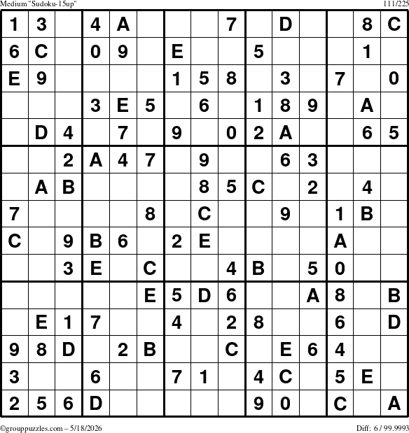 The grouppuzzles.com Medium Sudoku-15up puzzle for Monday May 18, 2026