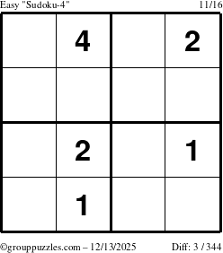 The grouppuzzles.com Easy Sudoku-4 puzzle for Saturday December 13, 2025