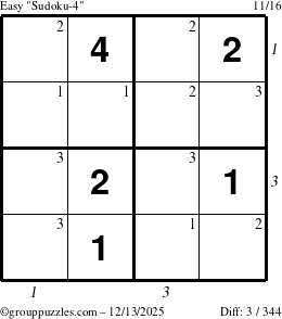 The grouppuzzles.com Easy Sudoku-4 puzzle for Saturday December 13, 2025 with all 3 steps marked