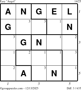 The grouppuzzles.com Easy Angel puzzle for Saturday December 13, 2025, suitable for printing, with all 3 steps marked