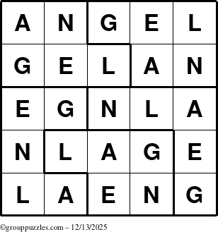 The grouppuzzles.com Answer grid for the Angel puzzle for Saturday December 13, 2025