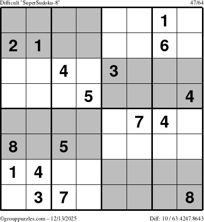 The grouppuzzles.com Difficult SuperSudoku-8 puzzle for Saturday December 13, 2025