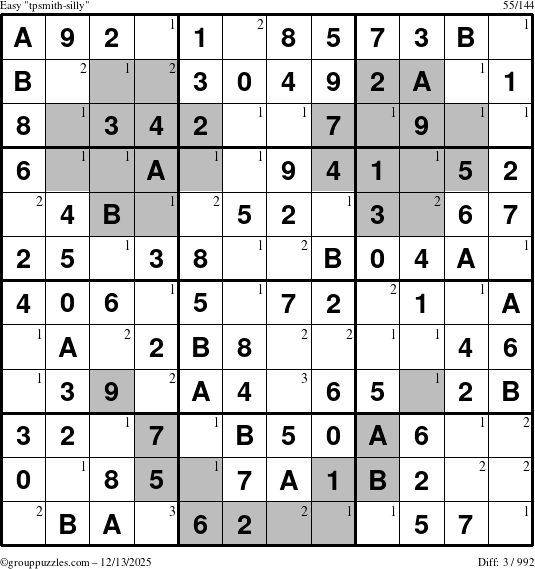 The grouppuzzles.com Easy tpsmith-silly puzzle for Saturday December 13, 2025 with the first 3 steps marked