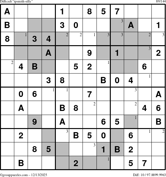 The grouppuzzles.com Difficult tpsmith-silly puzzle for Saturday December 13, 2025 with the first 3 steps marked