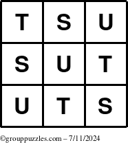 The grouppuzzles.com Answer grid for the TicTac-STU puzzle for Thursday July 11, 2024