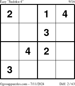 The grouppuzzles.com Easy Sudoku-4 puzzle for Thursday July 11, 2024