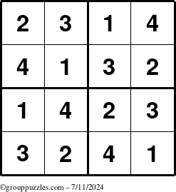 The grouppuzzles.com Answer grid for the Sudoku-4 puzzle for Thursday July 11, 2024