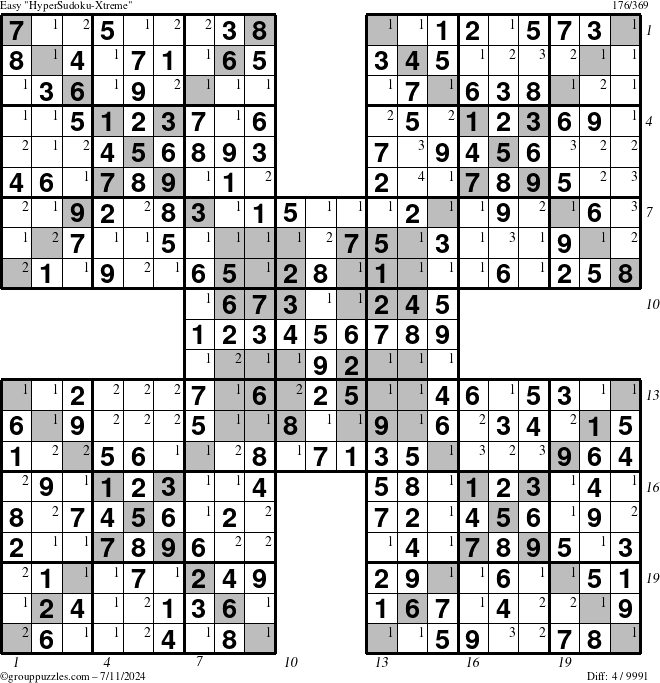 The grouppuzzles.com Easy cover-HyperXtreme puzzle for Thursday July 11, 2024, suitable for printing, with all 4 steps marked