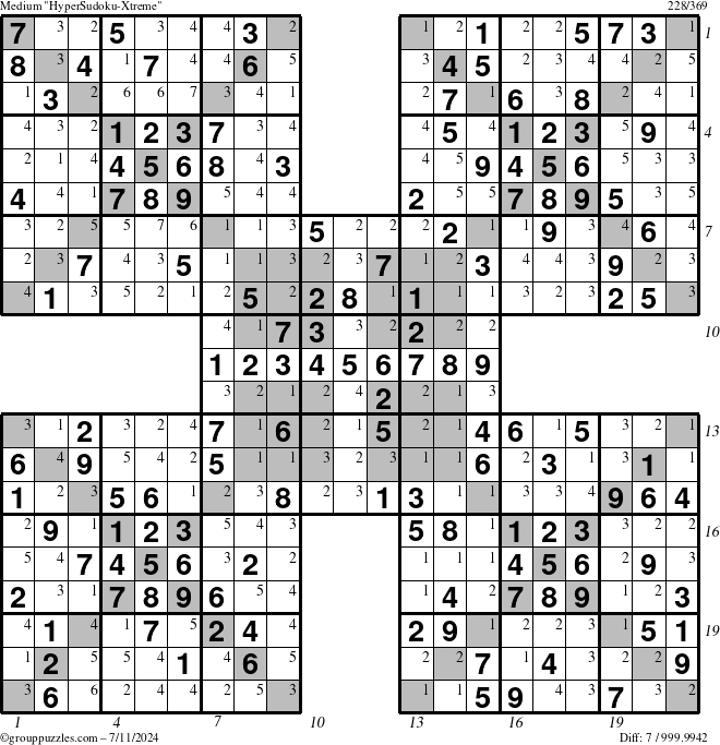 The grouppuzzles.com Medium cover-HyperXtreme puzzle for Thursday July 11, 2024, suitable for printing, with all 7 steps marked