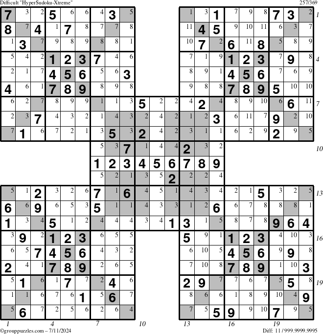 The grouppuzzles.com Difficult cover-HyperXtreme puzzle for Thursday July 11, 2024 with all 11 steps marked