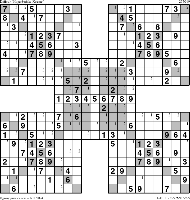 The grouppuzzles.com Difficult cover-HyperXtreme puzzle for Thursday July 11, 2024 with the first 3 steps marked