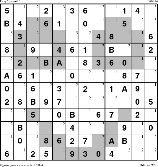 The grouppuzzles.com Easy tpsmith puzzle for Thursday July 11, 2024 with the first 3 steps marked