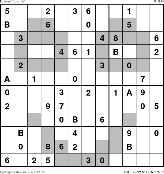 The grouppuzzles.com Difficult tpsmith puzzle for Thursday July 11, 2024