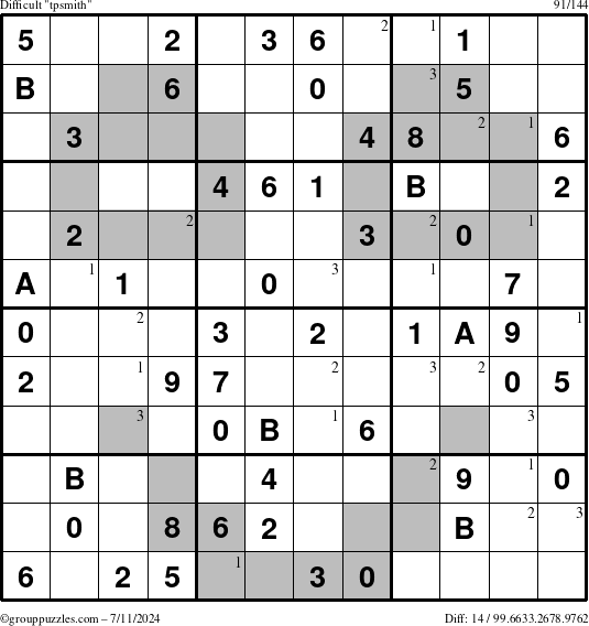 The grouppuzzles.com Difficult tpsmith puzzle for Thursday July 11, 2024 with the first 3 steps marked