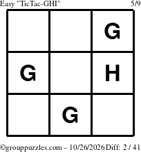 The grouppuzzles.com Easy TicTac-GHI puzzle for Monday October 26, 2026
