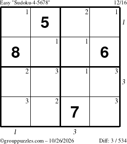The grouppuzzles.com Easy Sudoku-4-5678 puzzle for Monday October 26, 2026 with all 3 steps marked