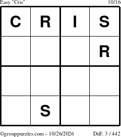 The grouppuzzles.com Easy Cris puzzle for Monday October 26, 2026