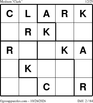 The grouppuzzles.com Medium Clark puzzle for Monday October 26, 2026