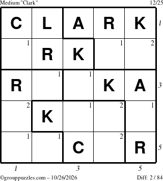 The grouppuzzles.com Medium Clark puzzle for Monday October 26, 2026, suitable for printing, with all 2 steps marked