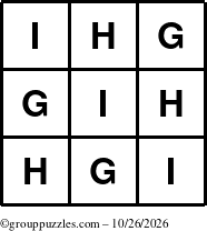 The grouppuzzles.com Answer grid for the TicTac-GHI puzzle for Monday October 26, 2026
