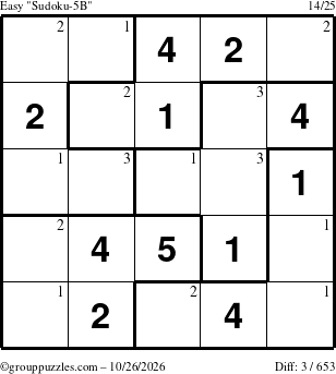 The grouppuzzles.com Easy Sudoku-5B puzzle for Monday October 26, 2026 with the first 3 steps marked