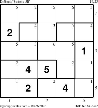 The grouppuzzles.com Difficult Sudoku-5B puzzle for Monday October 26, 2026 with all 6 steps marked