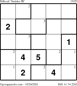 The grouppuzzles.com Difficult Sudoku-5B puzzle for Monday October 26, 2026 with the first 3 steps marked