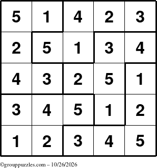 The grouppuzzles.com Answer grid for the Sudoku-5B puzzle for Monday October 26, 2026