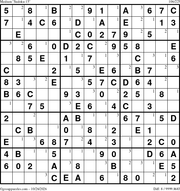 The grouppuzzles.com Medium Sudoku-15 puzzle for Monday October 26, 2026 with the first 3 steps marked