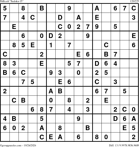 The grouppuzzles.com Difficult Sudoku-15 puzzle for Monday October 26, 2026