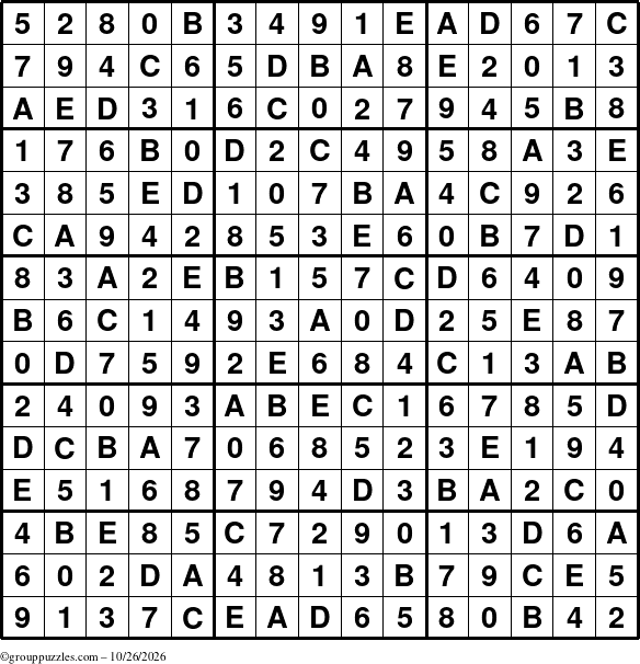 The grouppuzzles.com Answer grid for the Sudoku-15 puzzle for Monday October 26, 2026