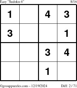 The grouppuzzles.com Easy Sudoku-4 puzzle for Thursday December 19, 2024