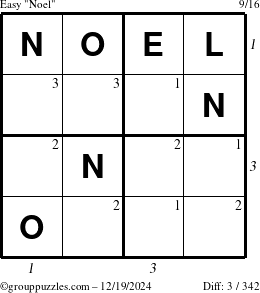 The grouppuzzles.com Easy Noel puzzle for Thursday December 19, 2024 with all 3 steps marked