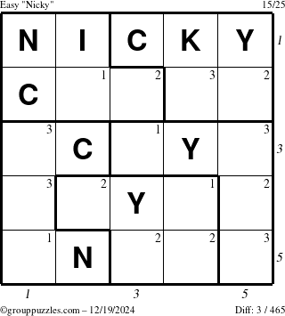 The grouppuzzles.com Easy Nicky puzzle for Thursday December 19, 2024 with all 3 steps marked