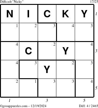 The grouppuzzles.com Difficult Nicky puzzle for Thursday December 19, 2024 with all 4 steps marked