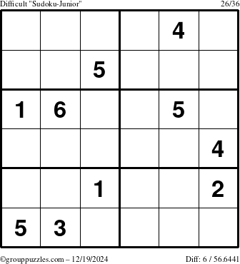 The grouppuzzles.com Difficult Sudoku-Junior puzzle for Thursday December 19, 2024