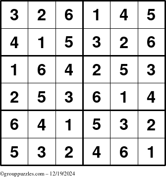 The grouppuzzles.com Answer grid for the Sudoku-Junior puzzle for Thursday December 19, 2024