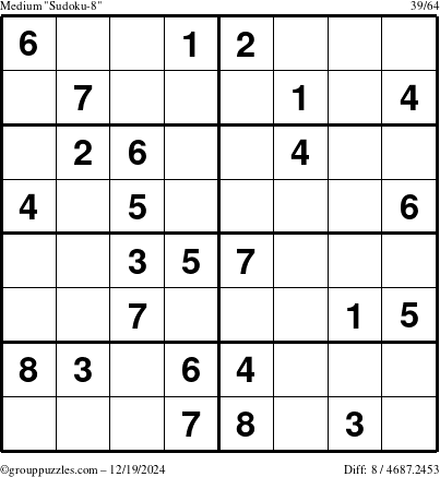 The grouppuzzles.com Medium Sudoku-8 puzzle for Thursday December 19, 2024