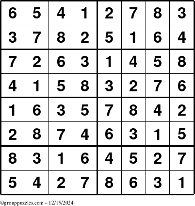 The grouppuzzles.com Answer grid for the Sudoku-8 puzzle for Thursday December 19, 2024