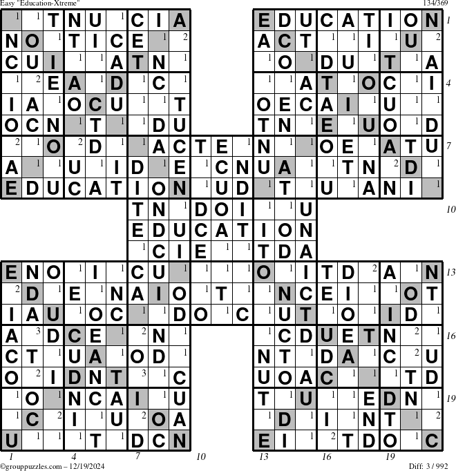 The grouppuzzles.com Easy Education-Xtreme puzzle for Thursday December 19, 2024 with all 3 steps marked