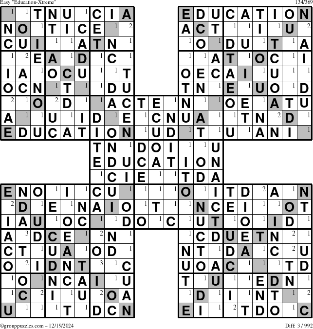 The grouppuzzles.com Easy Education-Xtreme puzzle for Thursday December 19, 2024 with the first 3 steps marked