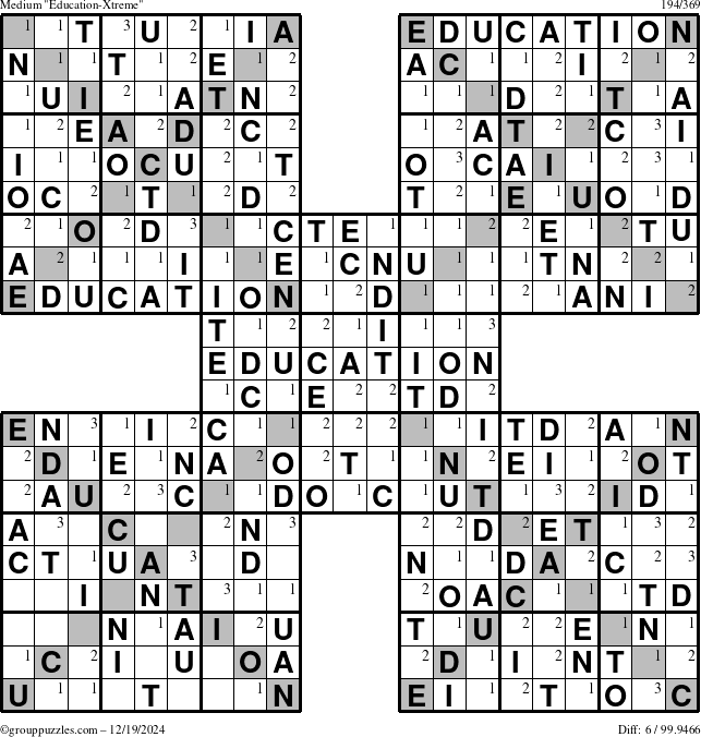 The grouppuzzles.com Medium Education-Xtreme puzzle for Thursday December 19, 2024 with the first 3 steps marked