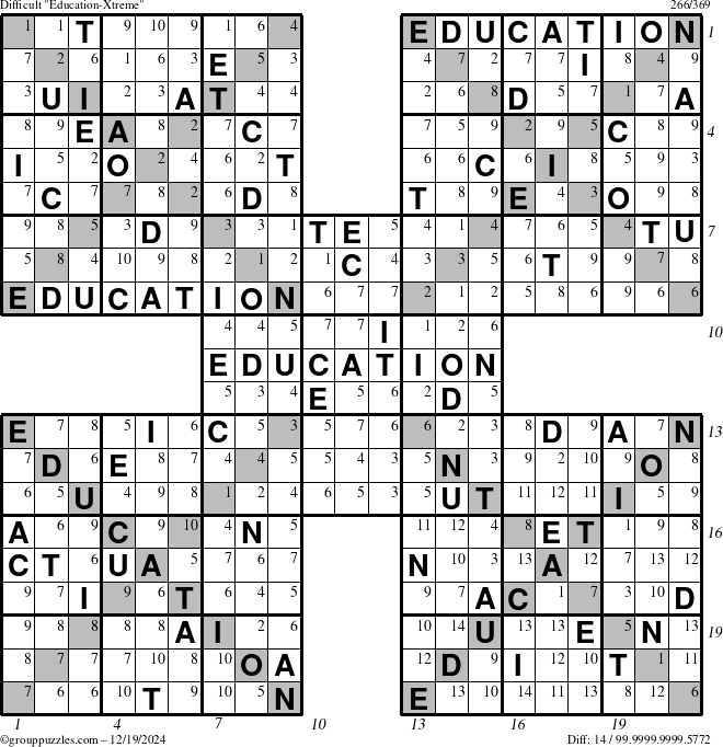 The grouppuzzles.com Difficult Education-Xtreme puzzle for Thursday December 19, 2024 with all 14 steps marked