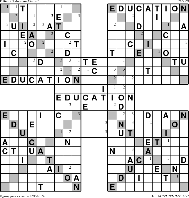 The grouppuzzles.com Difficult Education-Xtreme puzzle for Thursday December 19, 2024 with the first 3 steps marked