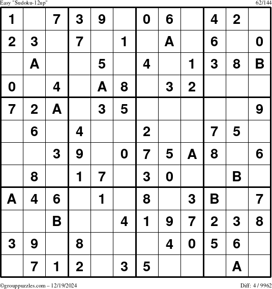 The grouppuzzles.com Easy Sudoku-12up puzzle for Thursday December 19, 2024