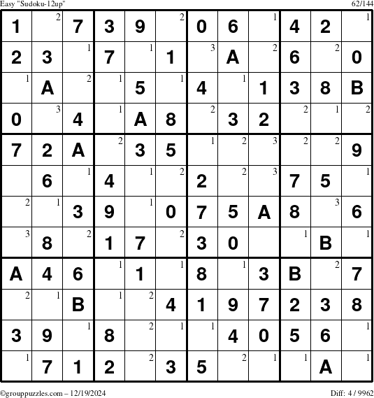 The grouppuzzles.com Easy Sudoku-12up puzzle for Thursday December 19, 2024 with the first 3 steps marked